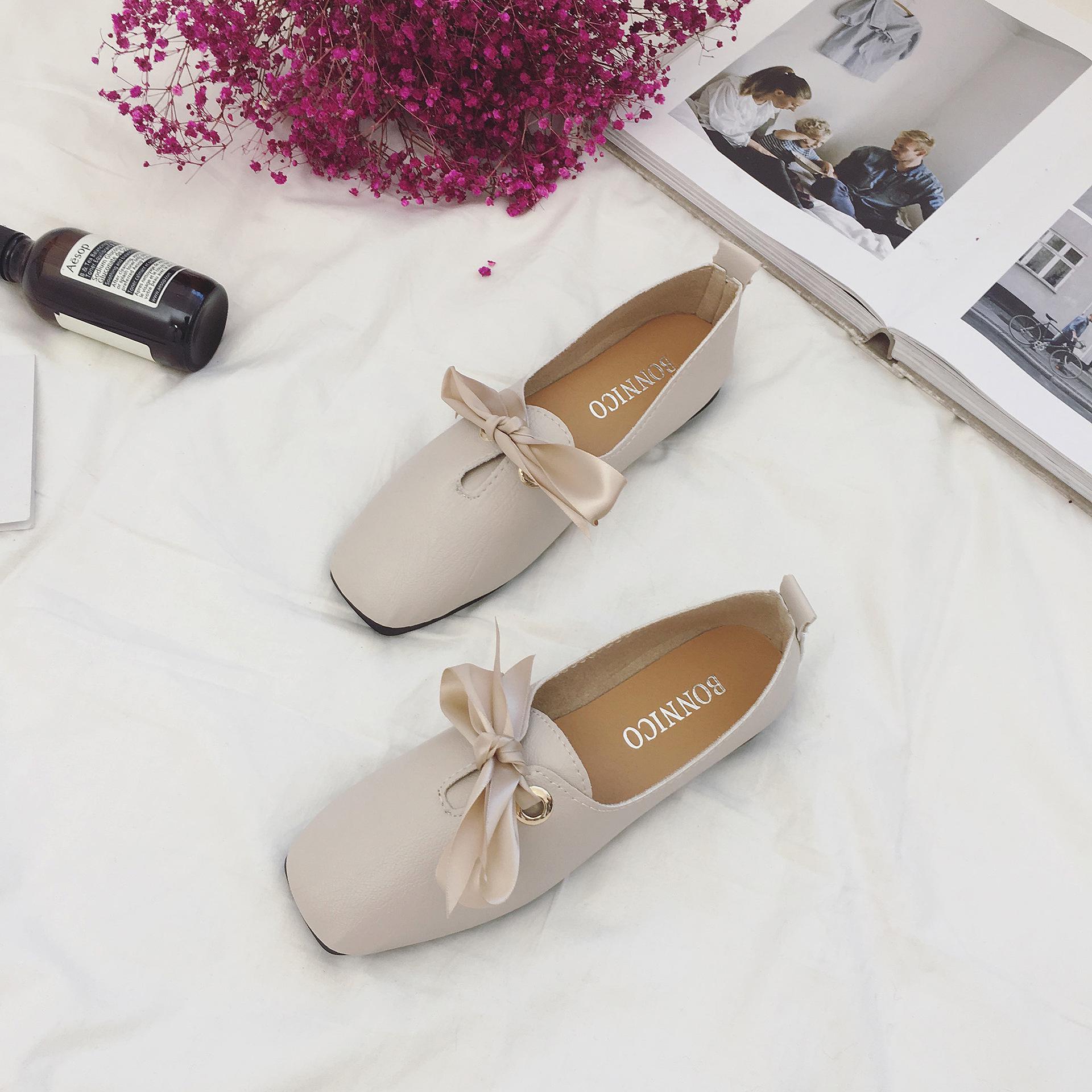 

Мода 2024 года, плоские туфли, женские, сшитые вручную, мокасины с квадратным верхом, неглубокие, весенние, с бантом, повседневные туфли, женские туфли на плоской подошве, размер 35-40, 569j 4 бежевый