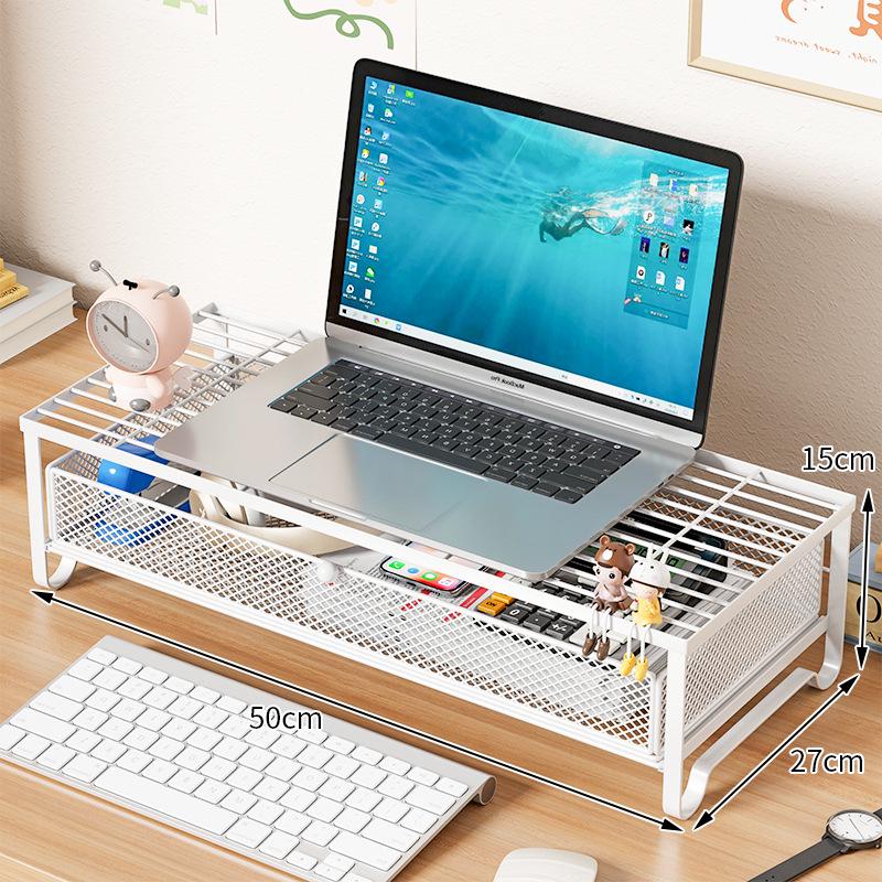 Metal Desktop Laptop Stand with Storage and Cooling Features for Gaming Monitors