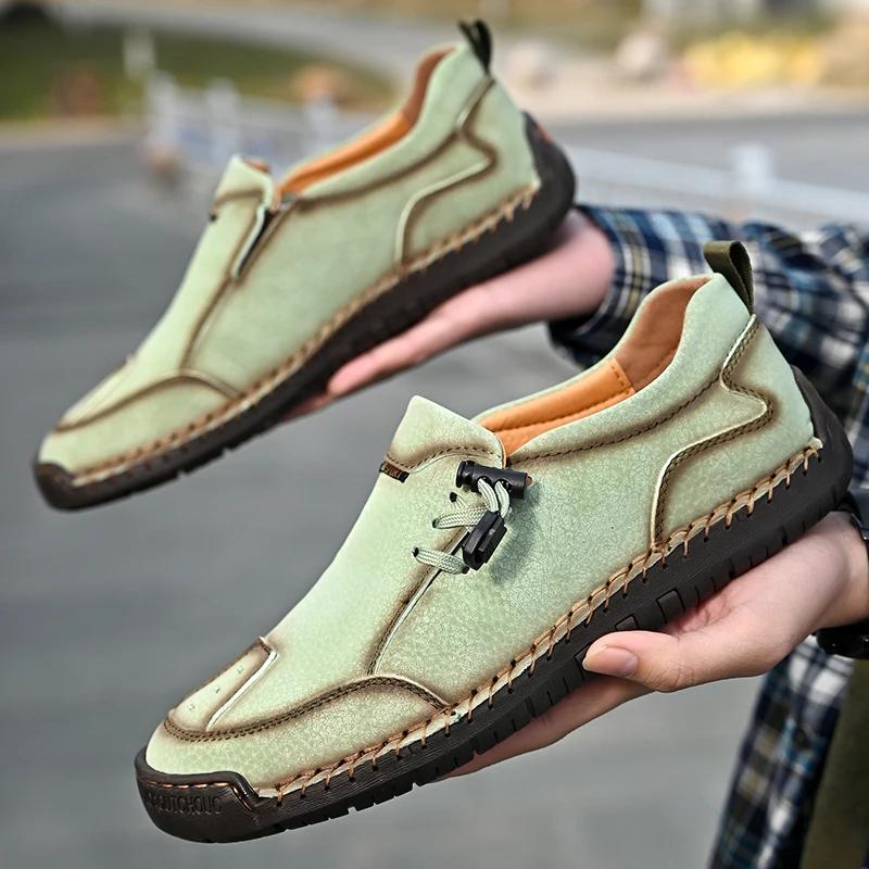 Leather Men Casual Shoes Fashion Handmade Mens Walking Sneakers Breathable Man Loafers Moccasins Luxury Brand Boat Shoes Size 48