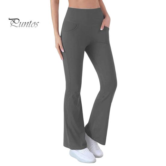 

Женские расклешенные штаны для йоги, леггинсы с высокой талией и карманами для тренировок, эластичные брюки-клеш для офисных тренировок L серый
