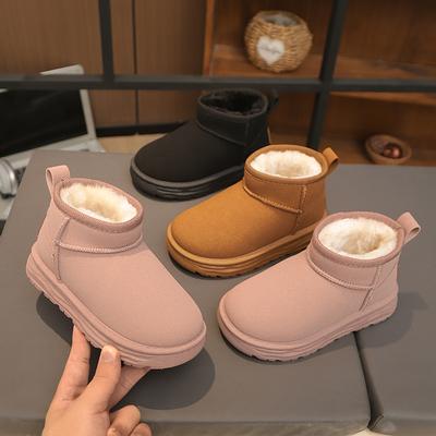 Children's Snow Boots for Boys and Girls, New Winter Slip-on Short Boots, Suede Cotton Shoes, Plush Warm Shoes for Older Children