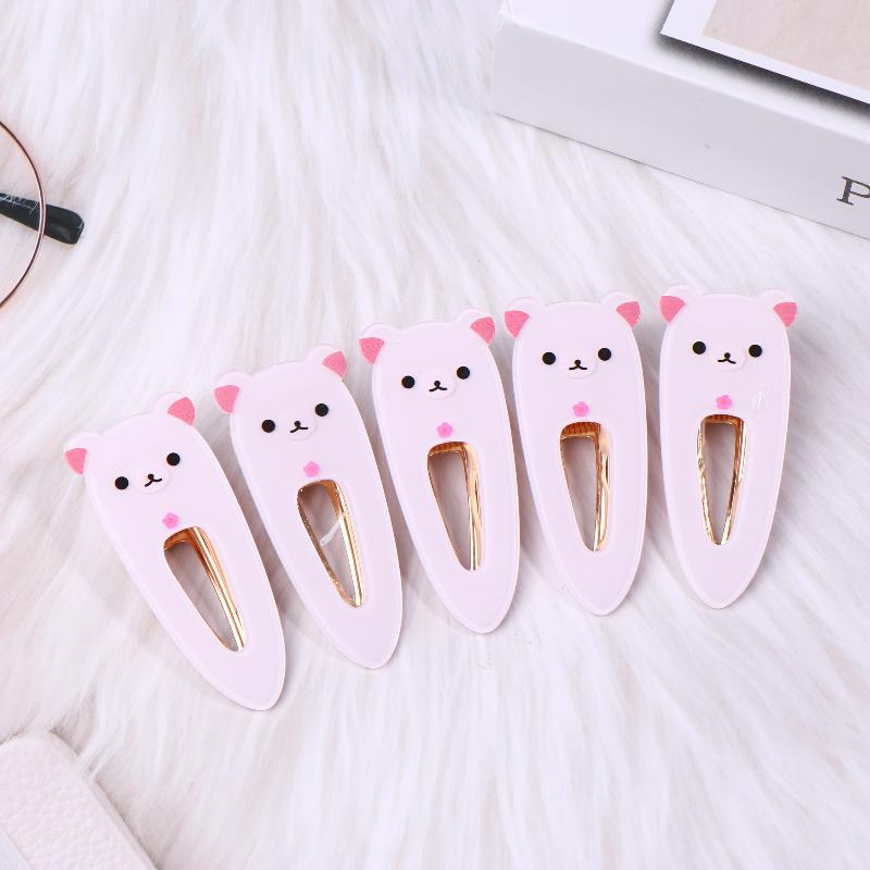 

5 шт. Милая заколка для волос с маленьким медвежонком Рилаккума, зажимы для волос типа «утиный клюв», универсальные аксессуары для волос для боковой челки, милые подарки белый