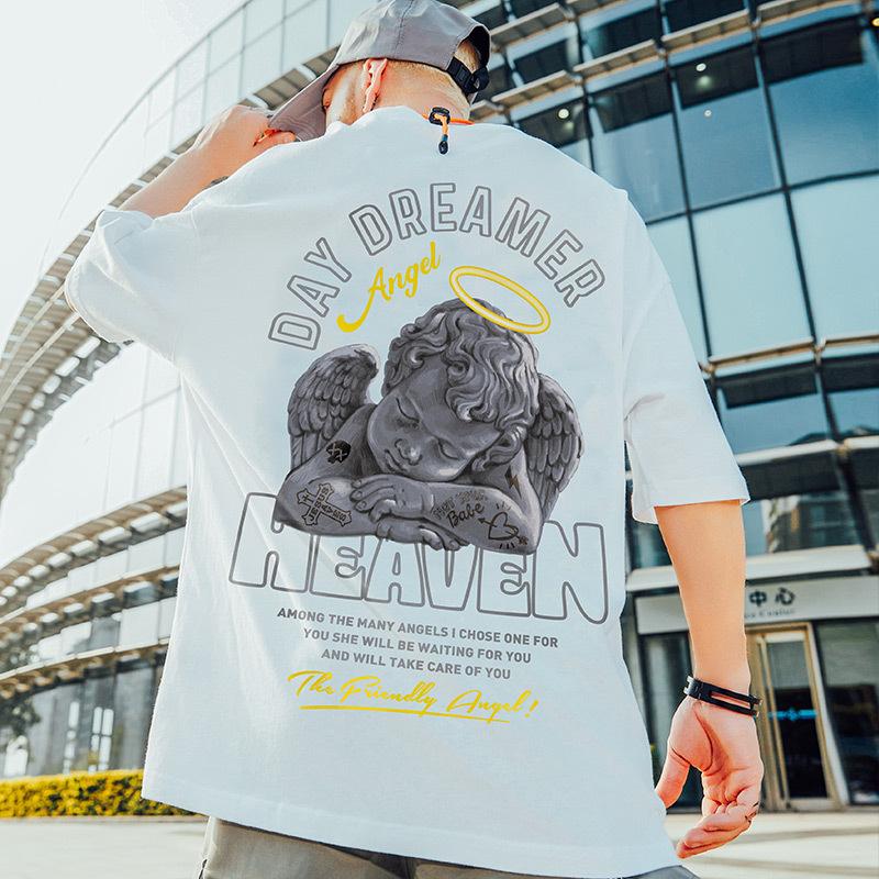 

Футболка с короткими рукавами Street Letter, мужская футболка большого размера, брендовый тренд, повседневная футболка, свободная летняя мужская пуловерная футболка с рукавами в пять точек XXXXXL