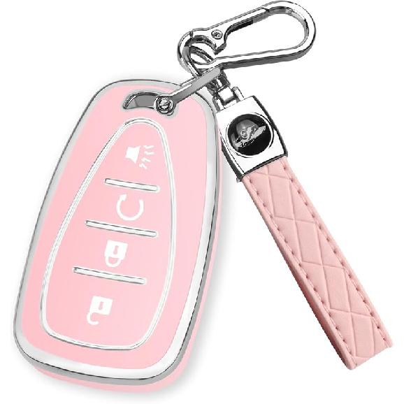 FT FUNTOR for Chevy Key Fob Cover,4 Buttons TPU Key Cover with Silver Edge,Compatible with Chevrolet Equinox Bolt Sonic Trax Blazer Trailblazer Cruze