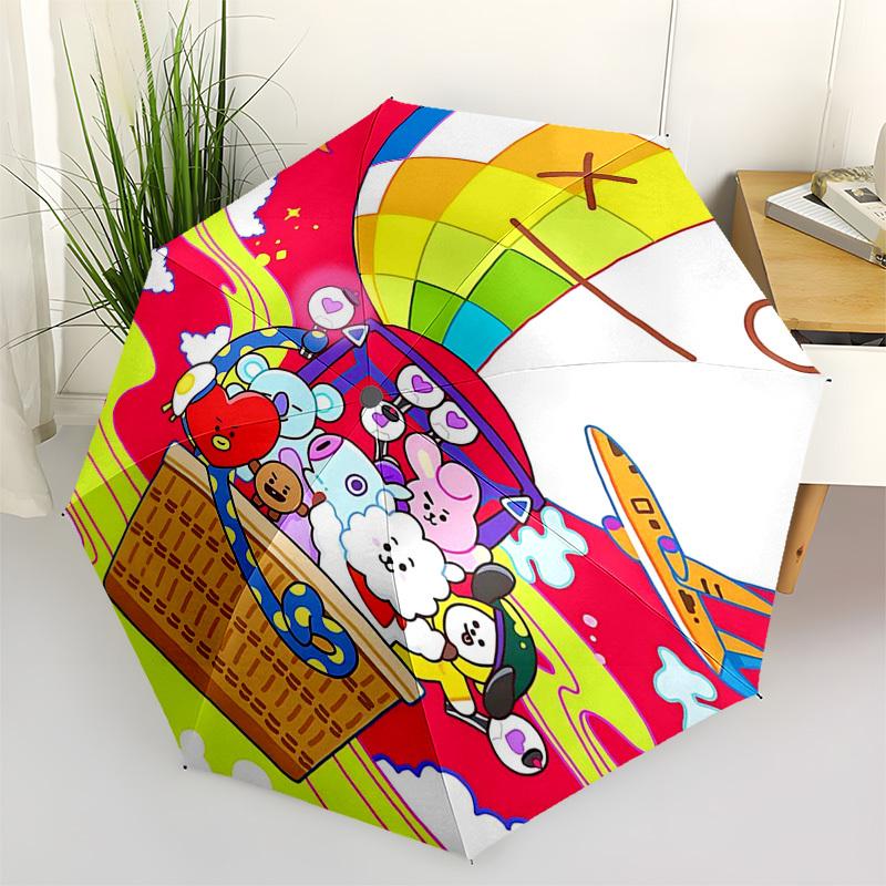 

1pc BT21 Characters Outdoor Umbrella - Automatic Opening/Closing, Portable 3-Fold Design, 8-Bone Iron Frame, Perfect Gift for Fans, Travelers, Da