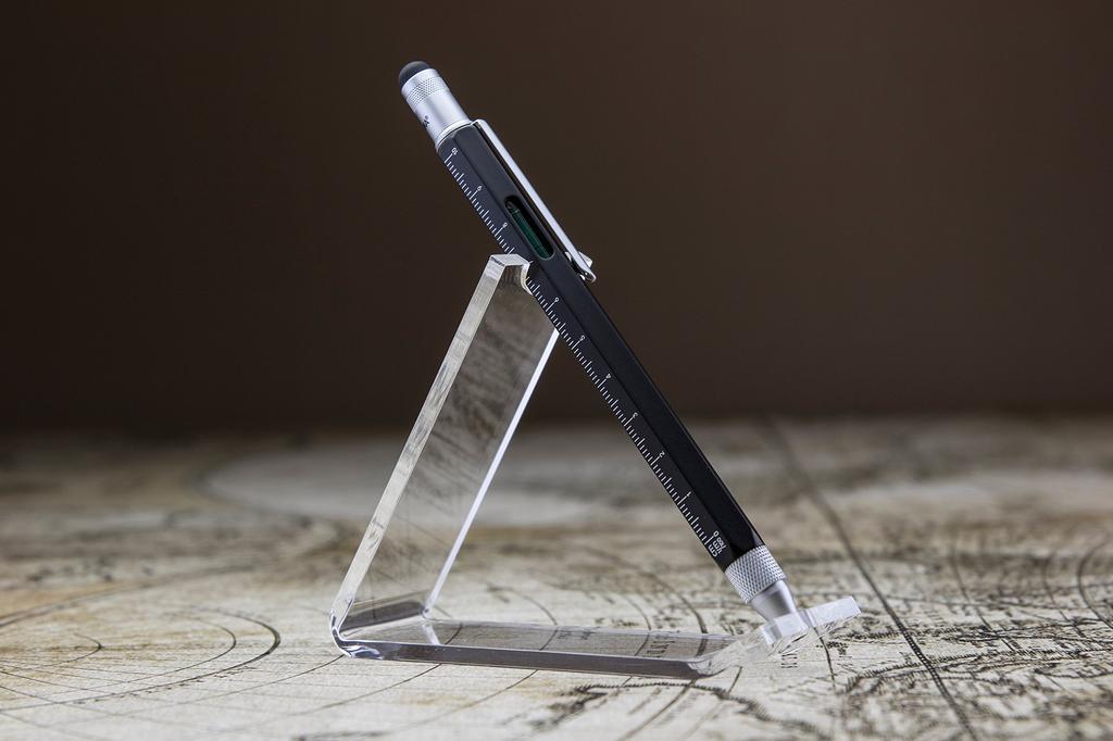 TROIKA Ballpoint Pen with Centimeter and Inch Black Multi-Function Ruler, Level, Multi-Pen, Construction,