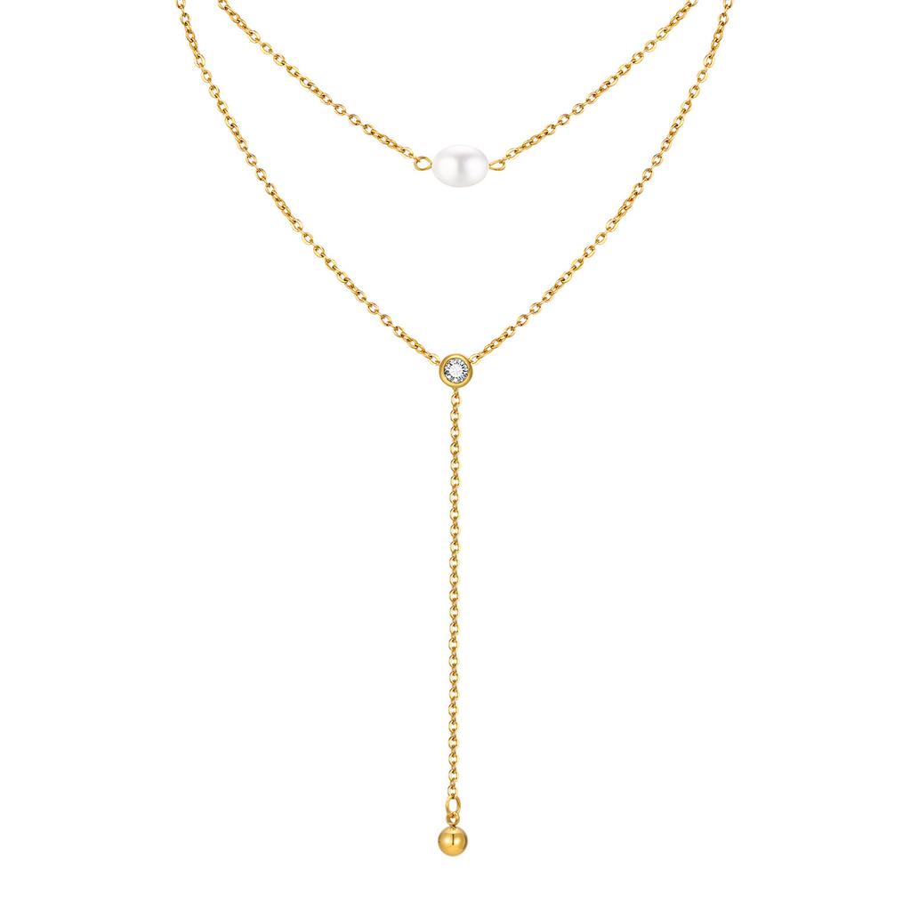 Titanium Steel Jewelry, Stainless Steel Double Chain Zircon Y-Shaped Necklace Wind Ladies Necklace Nc-1975