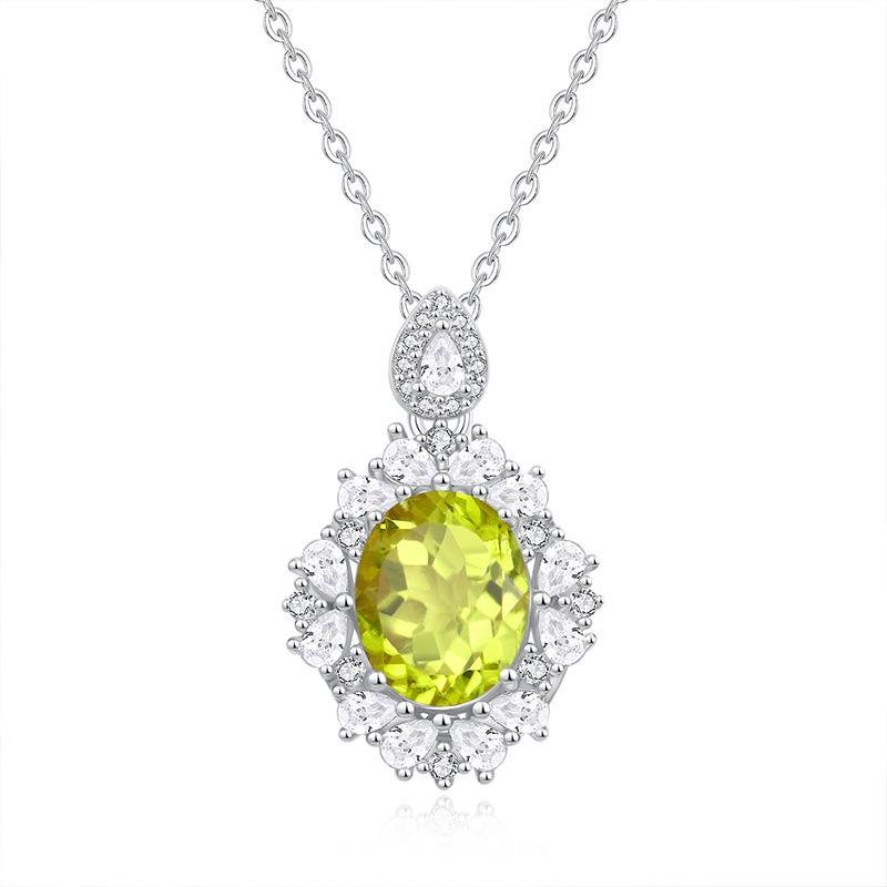 Natural Colored Treasure Spar Pendant S925 Sterling Silver Necklace Women's Neck Jewelry Light Luxury High-end Collarbone Chain