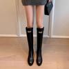 2025 Autumn Winter round Toe Belt Bule Long Boots Women Knee High Slimming Knight Boots Korean High Tube