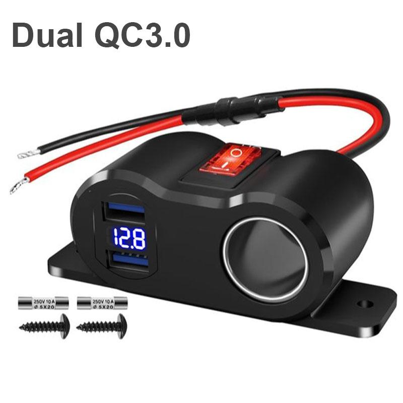 12V Car Charger Power Adapter QC3.0 &PD3.0 Outlet Cigarette Lighter Socket Splitter with LED Voltmeter for RV Marine Boat