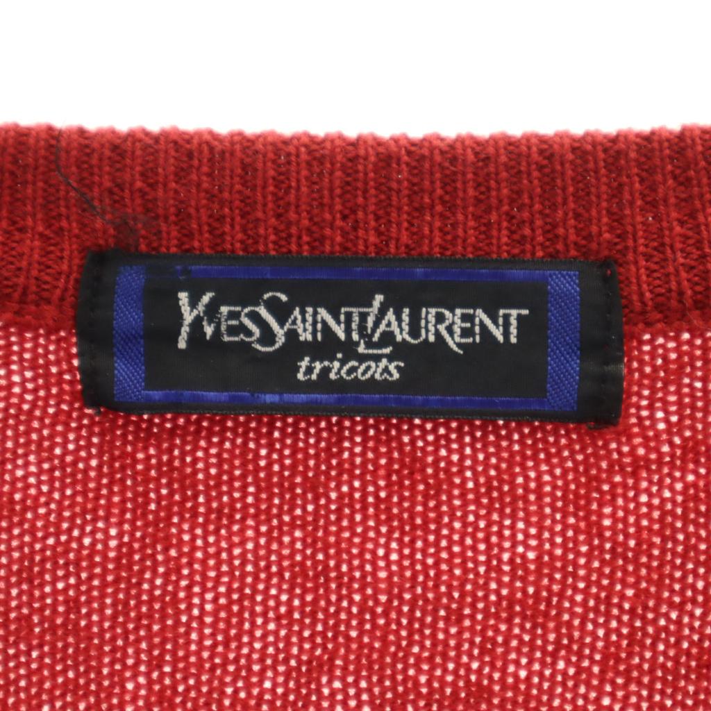 YVES SAINT LAURENT 90s Old Long sleeve V neck knit cardigan L Red Women Used