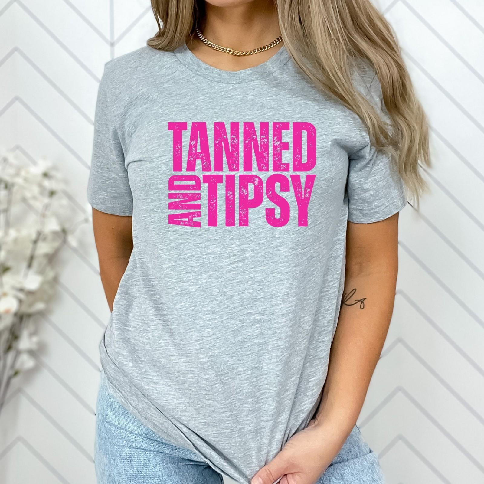 Tanned and Tispsy Summer Vibes Adult Humor Funny T-Shirt S