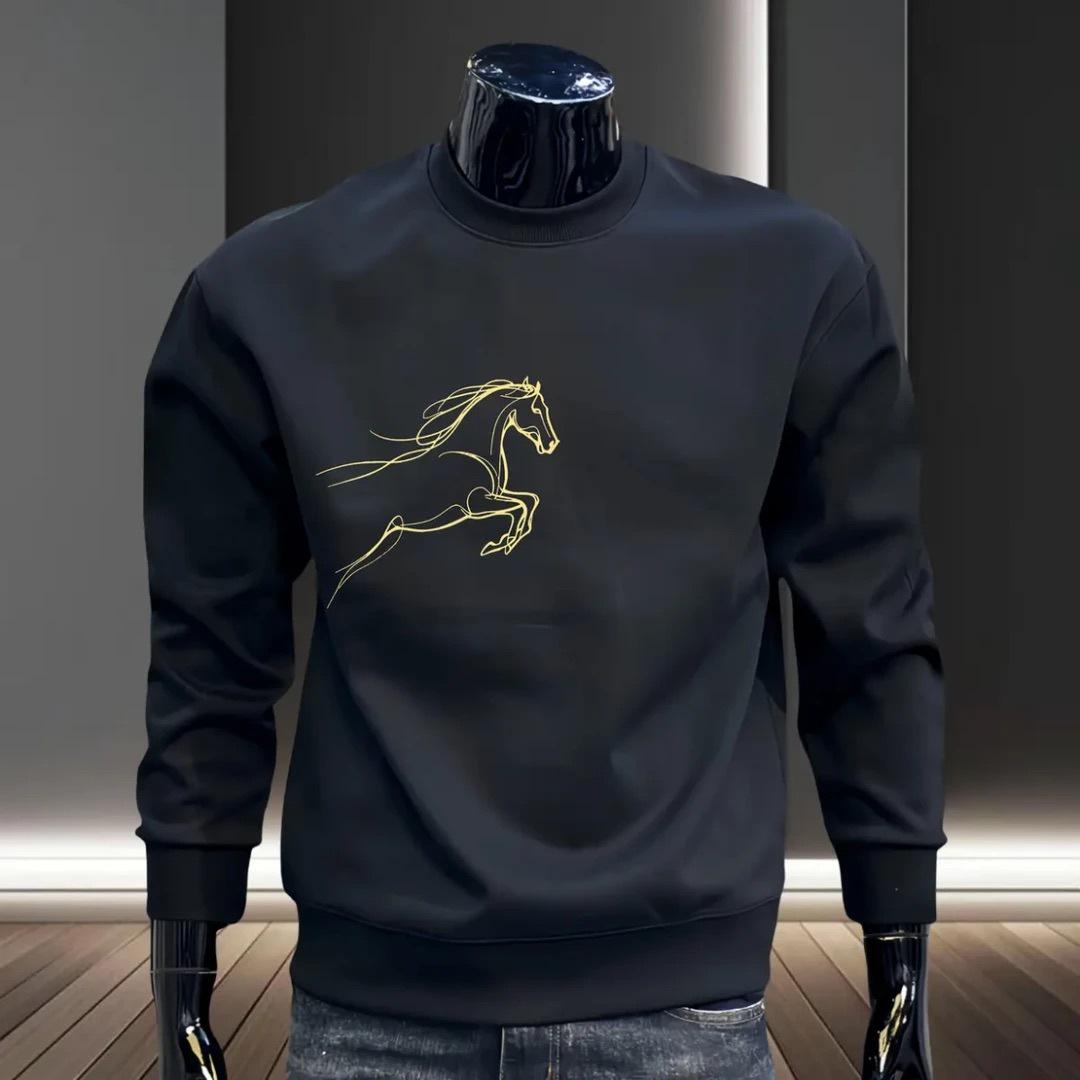 

Men s Personalized Trendy Fleece-Lined Round Neck Hoodie - Casual Streetwear, Loose Fit, Long Sleeve for Autumn & Winter 5XL