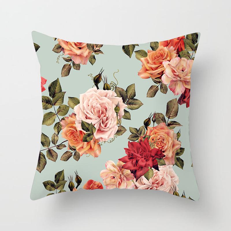 Ins Plant Flower Peach Skin Fleece Pillow Cover Sofa Car Pillow Cushion Cover Lunch Home Furnishing