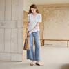 Women's French Style V-neck Printed Puff Sleeve Blouse