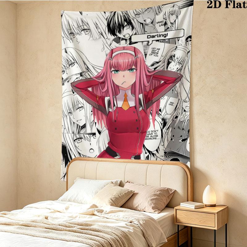 Franxx Zero Two Wall Tapestry Aesthetic Wall Hanging Printed Fabric Blanket Decorative Tapestries For Bedroom Living Room Home Decor