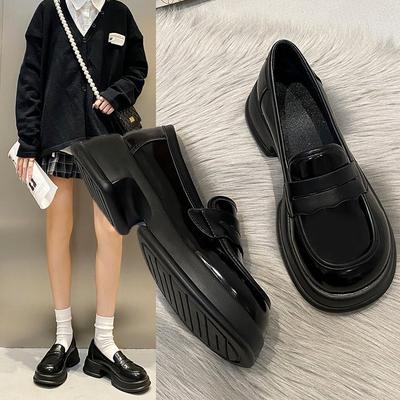 Size 35-42, Large Size Women's Shoes 41 Fat Feet Platform British Style Small Leather Shoes Women's Spring One-pedal Single Shoes Tide