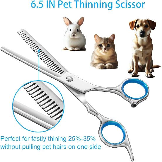 5 in 1 Upgraded Thicken Dog Grooming Scissors, Professional Dog Scissors for Grooming with Safety Round Tips, Lengnoyp Stainless Steel Thinning
