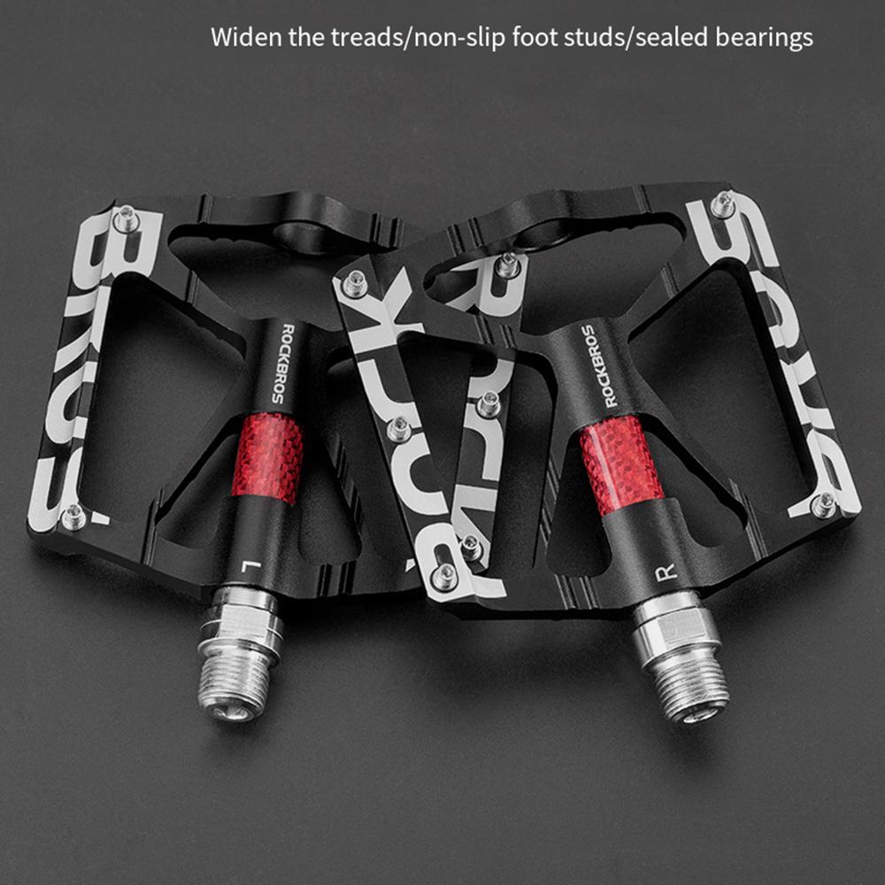 ROCKBROS Road Mountain Bike Bicycle Pedals, Anti-Slip Aluminum Cycling Pedal, Night Time Reflective Universal Threaded Port