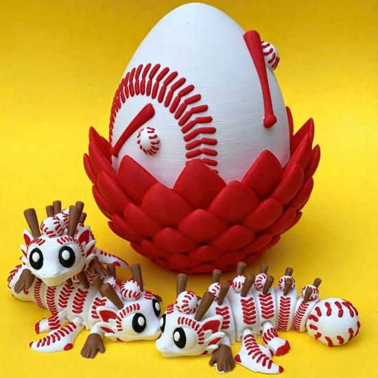 3D Printed Dragon Egg Ornament Toy with Dragon Figurine Inside, Sports Ball Inspired Fidget Toy, Stress Relief Dragon Statue for Kids Adults Home