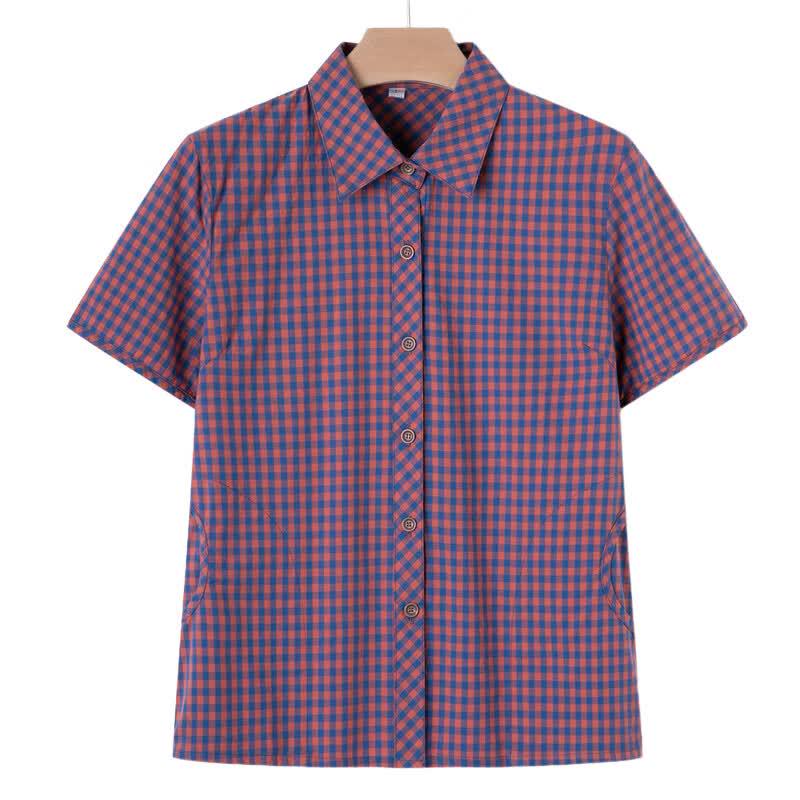 YUZHAOLIN Women's Plaid 100% Cotton Short-Sleeve Shirt