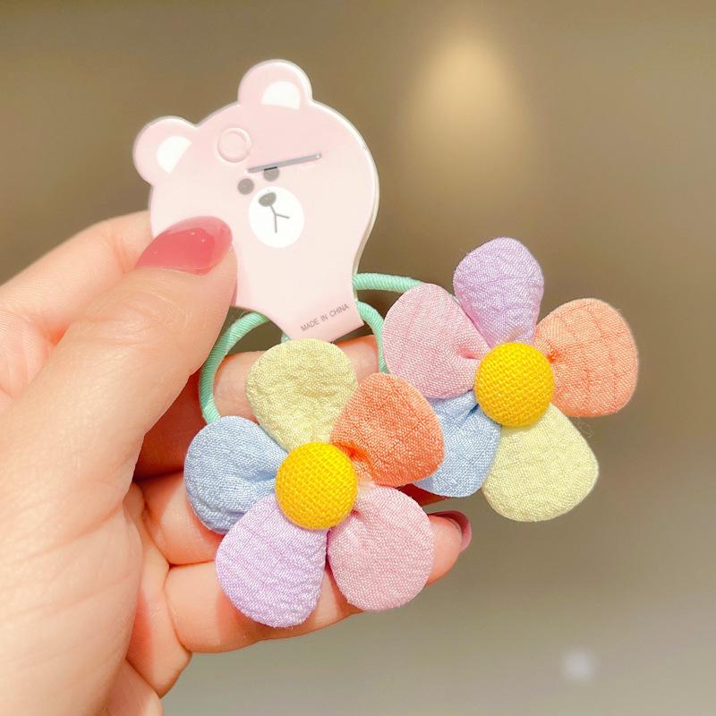 Korean Rainbow Flower Hair Ties: Sweet Candy Colors for Girls