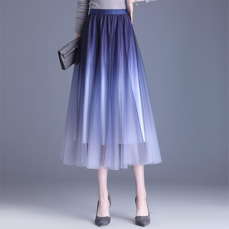 Lila Faltenrock auf beiden Seiten Damen Sommer Pendel Mesh Rock Einfarbig Langer Rock Ein Wort Damen Drapieren Rock 2024