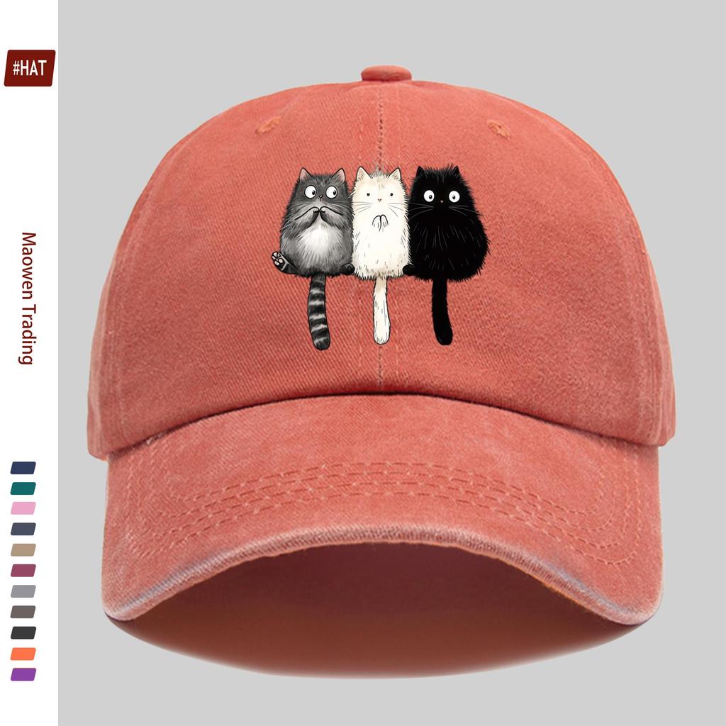 Pc Baseball Cap with Three Cats Sitting Together Print Suitable for Daily Casual Outfits Sun Hat Comfortable and Lightweight