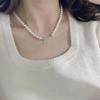 S925 Sterling Silver Freshwater Pearl Retro Handmade Good Luck Necklace & Bracelet Set - Fashionable Simple Clavicle Chain
