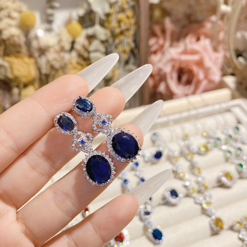 Camellia French Bright Simulation Ruby Bridal Set, 18K Full Diamond Plated Elegant And Noble Earrings Open Ring