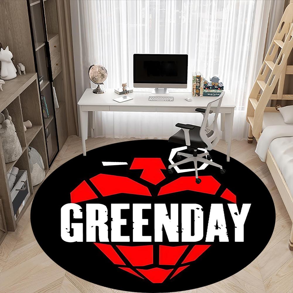 1 Stück Greenday Band Logo Büro Runder Teppich - Perfekt für Büro oder Arbeitszimmer Dekoration, Maschinenwaschbar, Rutschfeste Rückseite, Dekorativer Bodenläufer
