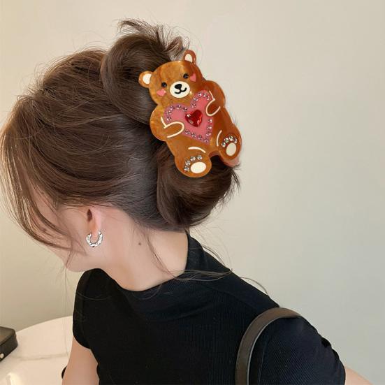 Hair Clip Cartoon Bear Shape Acrylic Back Head Hair Claw Anti-slip Teeth Half-Tied Hairstyles Large Shark Hair