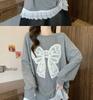 Plus Size Crocheted Lace Round Neck Slimming Long Sleeve Women's Autumn/Winter Bow Loose Mid-Length Top
