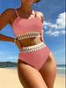 New bikini two-piece high-waisted webbing triangular slim swimsuit for women