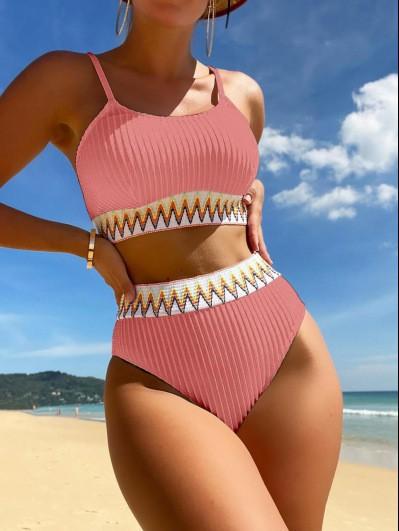 New bikini two-piece high-waisted webbing triangular slim swimsuit for women