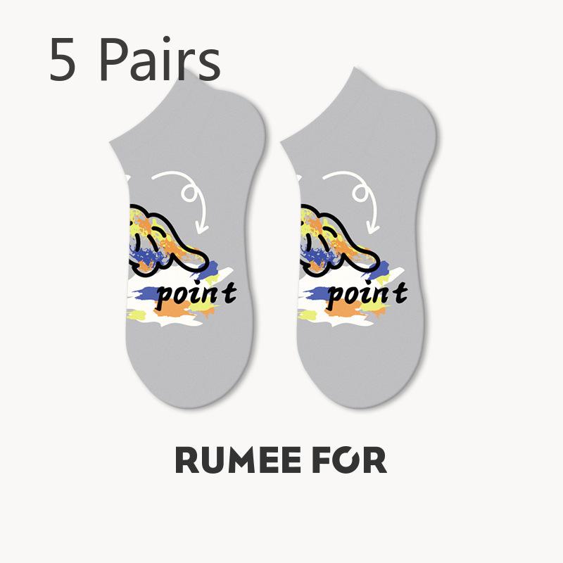 5 Pairs of Men's Summer Thin Cartoon Graffiti Trend Sports Boat Socks