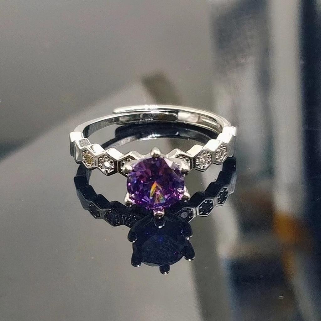 Imitation Zir*****Ne-Carat Honeycomb Ring, Women'S Six-Claw Open Gold-Plated Ring, High Texture