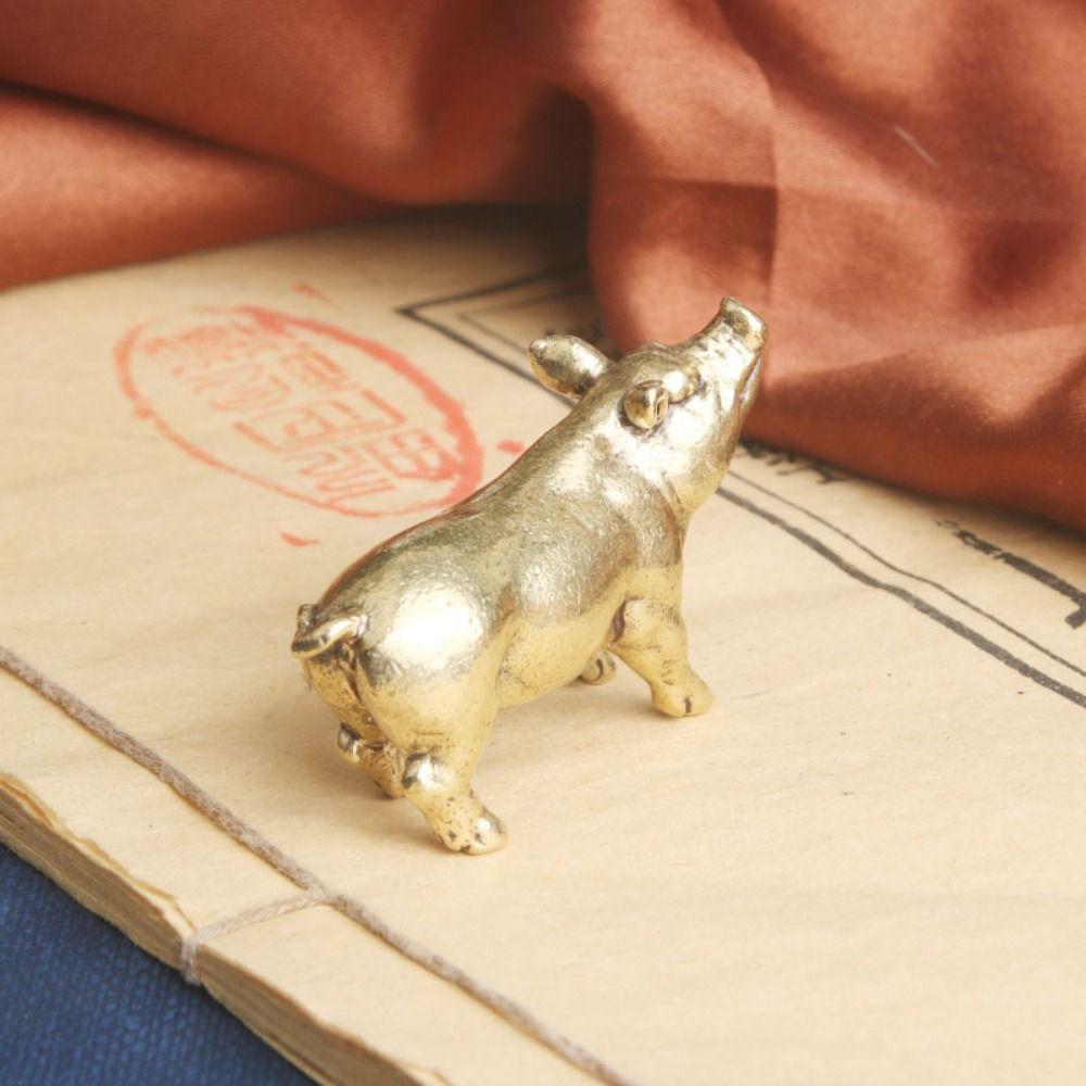 Exquisite Mini Pig Sculpture Cute Miniature Pig Statue Solid Brass Pig Figurines  Home Office Decor