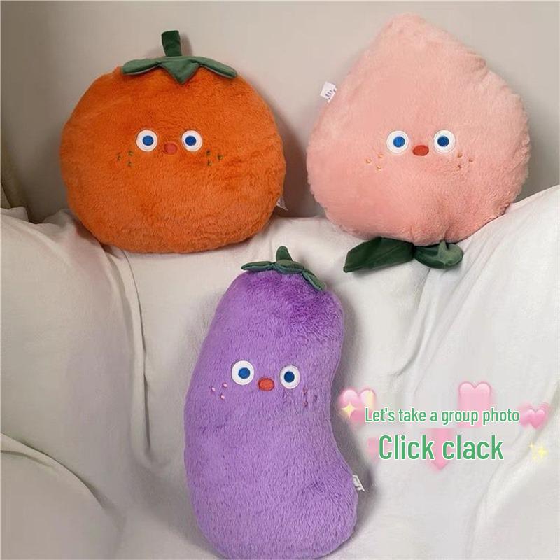 Real Fruit & Veggie Peach Pillow – Cute Office Sofa Back Support & Birthday Gift