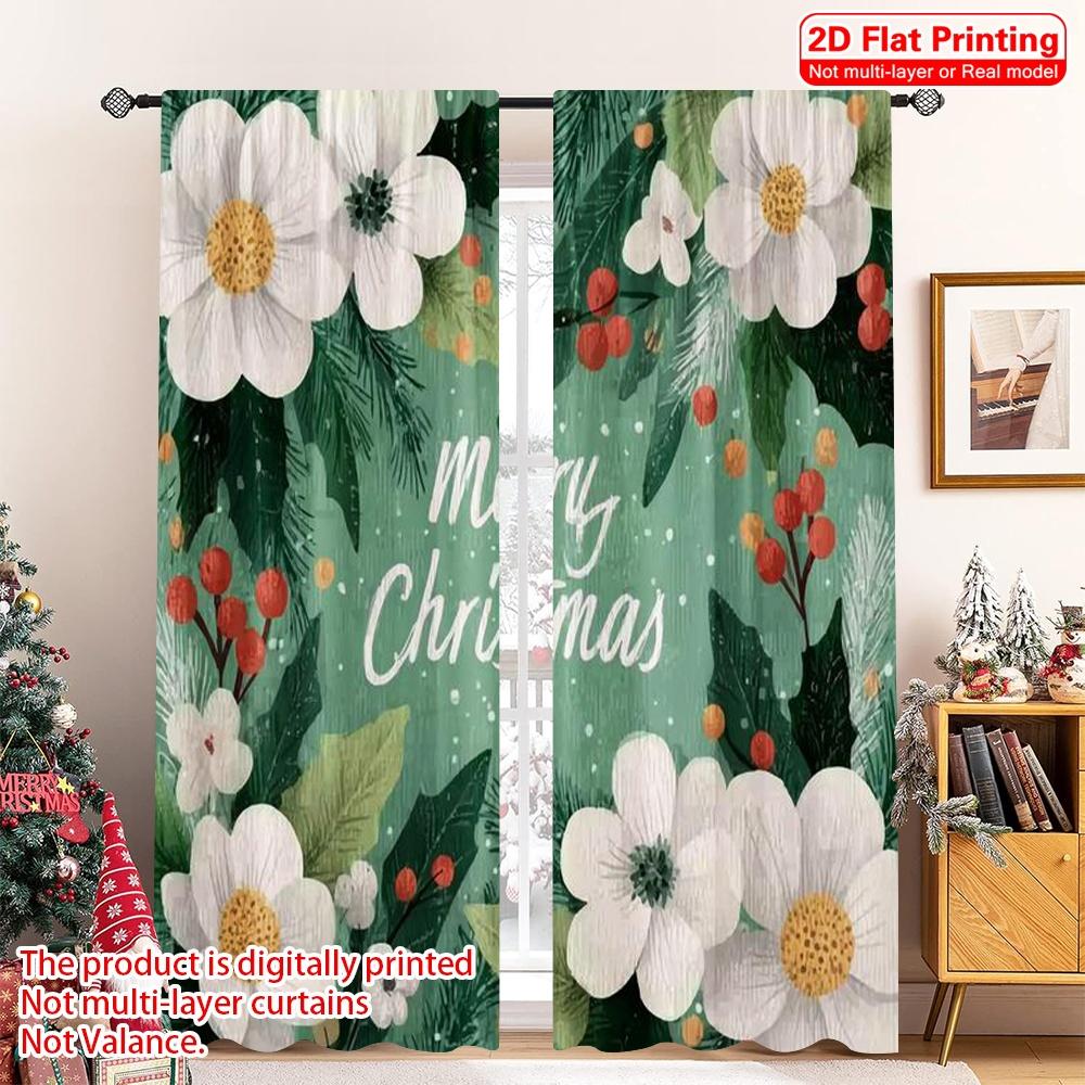 

Flat Printing Merry Christmas Popular Window Drapes Flowers Fabric Without Electricity Family Curtain Set Of 2 Made Polyester Washable W100*H70(CM)-Rod Pocket&1PCS