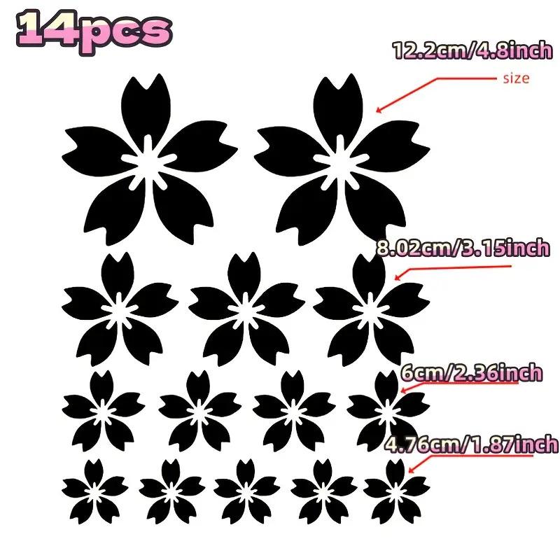 14Pcs 2D Flat Cherry Blossom Stickers, Waterproof Sakura Floral Decals, Universal DIY Decor for Car Motorcycle Helmet