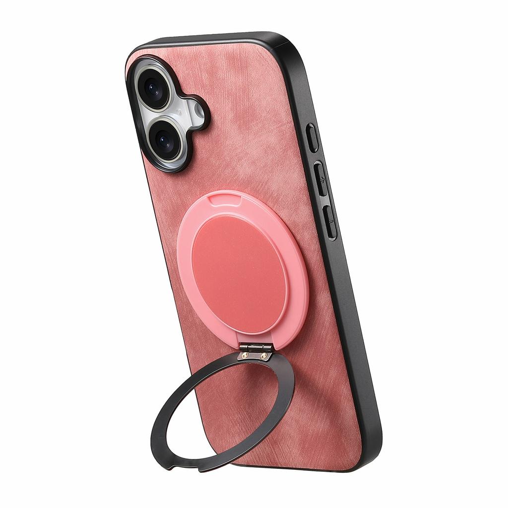 For iPhone 17 Phone Case with Rotating Kickstand Stress Relief Retro Leather Back Cover