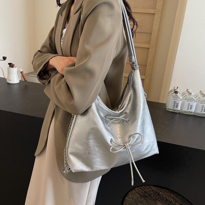 Simple Backpack Women's New Fashion Bow Tote Bag Texture Shoulder Bag