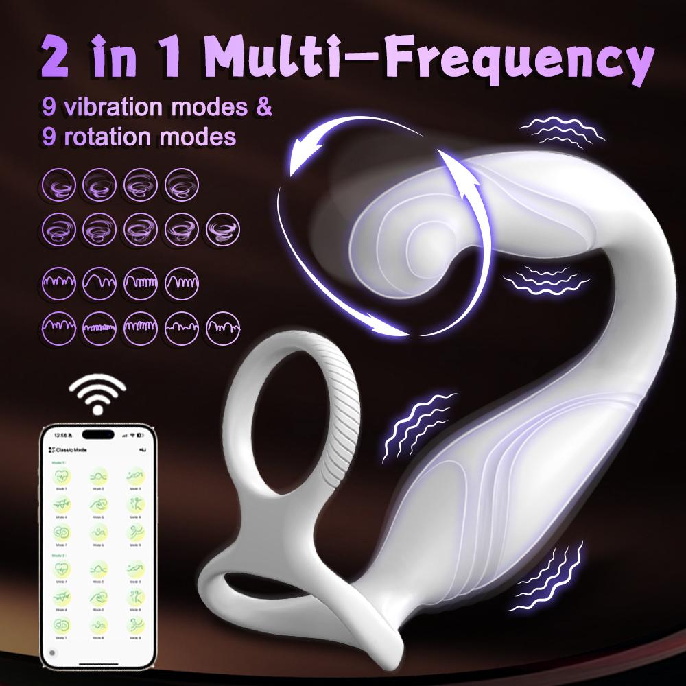 Wearable Male Rotating Prostate Massager Anal Vibrator Sex Toys Dual Penis Ring Cock Rings Anal Butt Plug Vibrators Anal Toys for Men 18+ Masturbator
