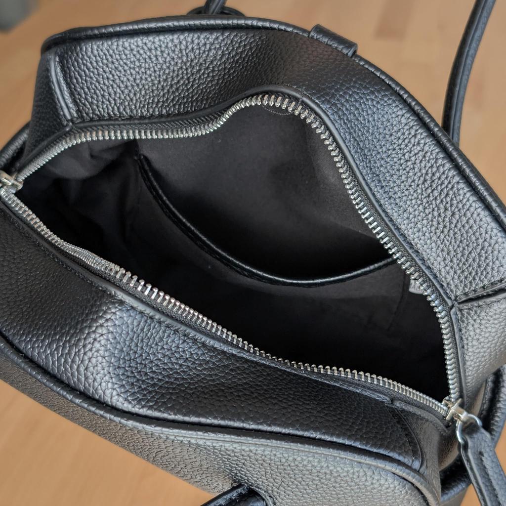 Damen PU-Leder Mini Boston Tasche, Schwarz, Handtasche, Reißverschluss, Leicht, Niedlich und Stilvoll, 26x8.5x17cm