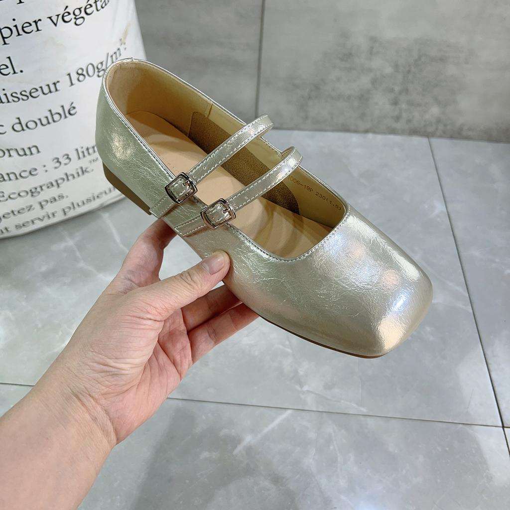 Flat-soled Single Shoes Women's 2025 Summer New Models with Skirts, Soft-soled Doudou Shoes, French Mary Jane Women's Shoes, Silver Small Leather Sh
