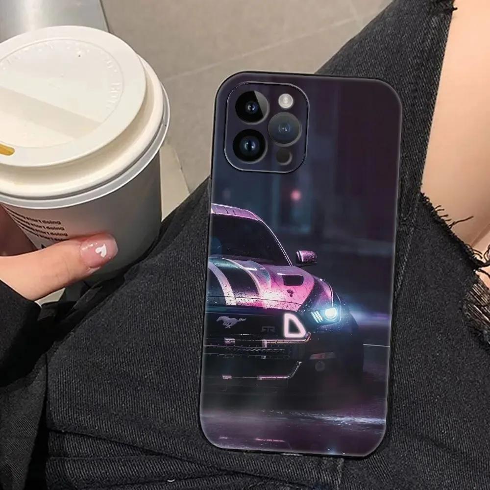 Luxury Sport Car M-Mustang Car Phone Case For Apple iPhone 15 14 13 12 11 Pro Max Mini 8 7 Plus X XR XS SE 2020 Black Soft Cover