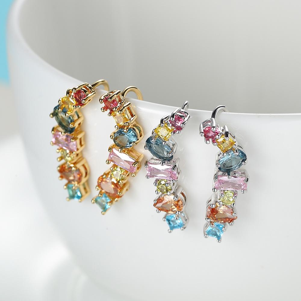 SODROV Geometric Clip Earrings With Colorful Zircon