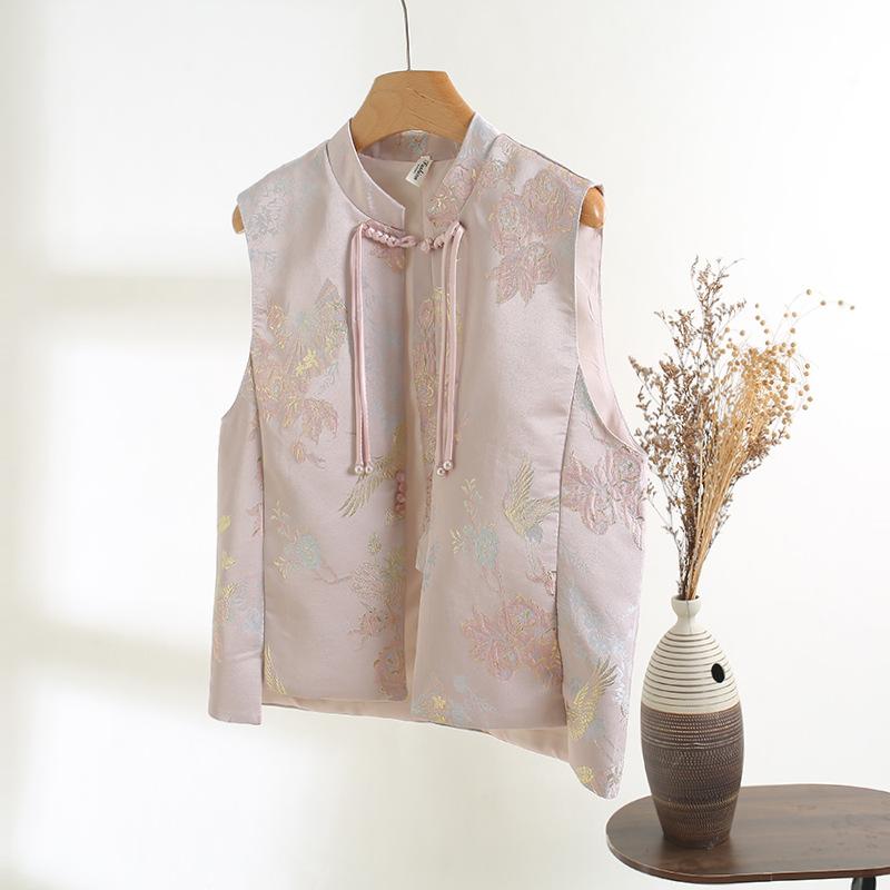2025 spring high-end atmospheric thin mother outfit stand-up collar jacquard buckle temperament top