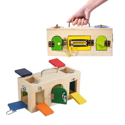 Montessori Zámková krabička Hračka Dřevěná Aktivní Busy Board Hra Hračka pro praktický život Otevři zámek Předškolní Vzdělávací Hračky
